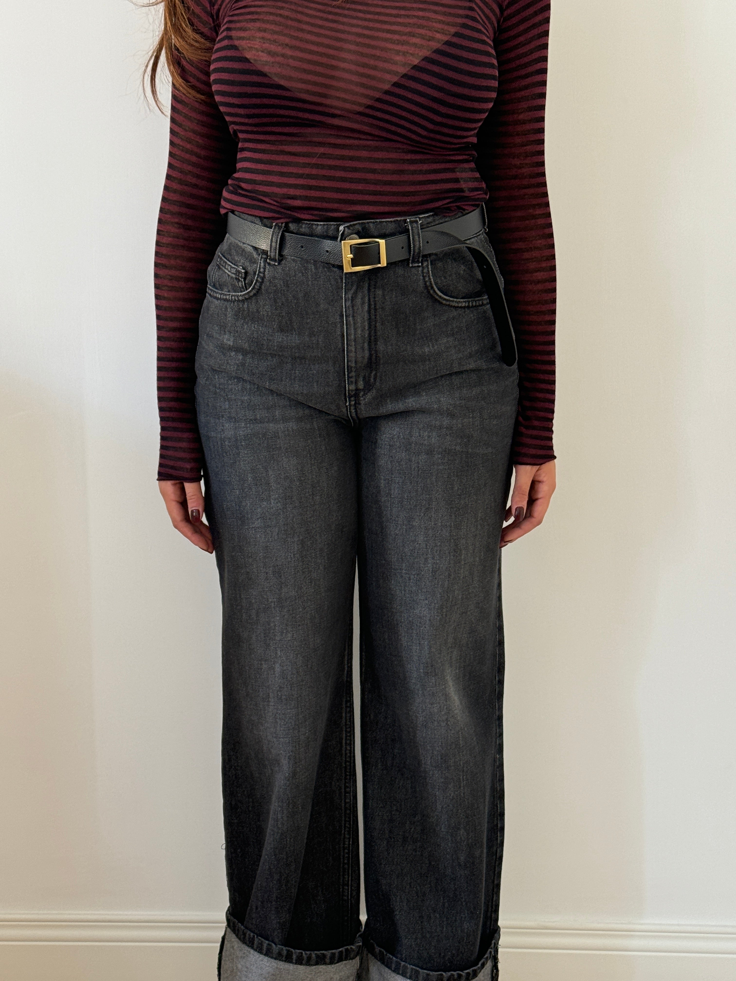 Denim wide leg con piega