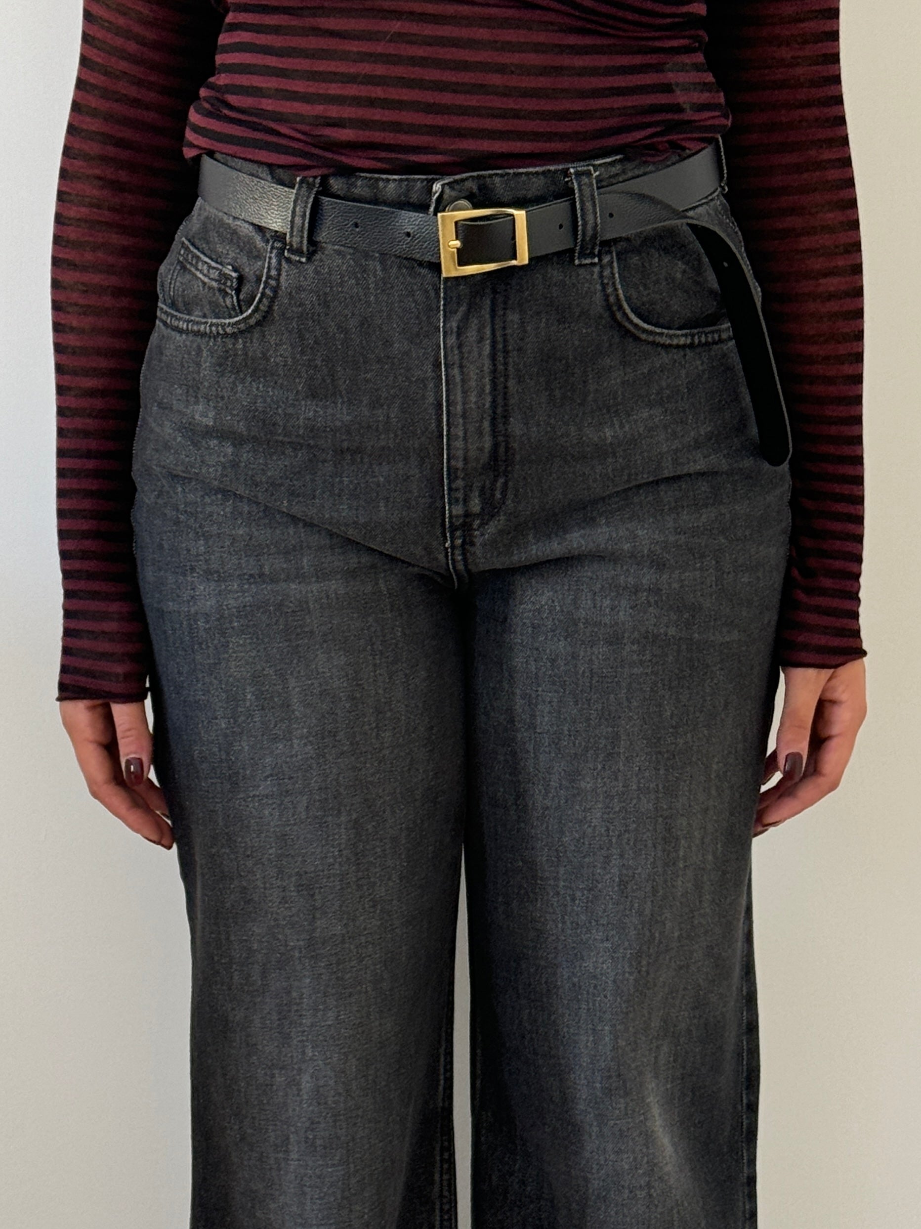 Denim wide leg con piega