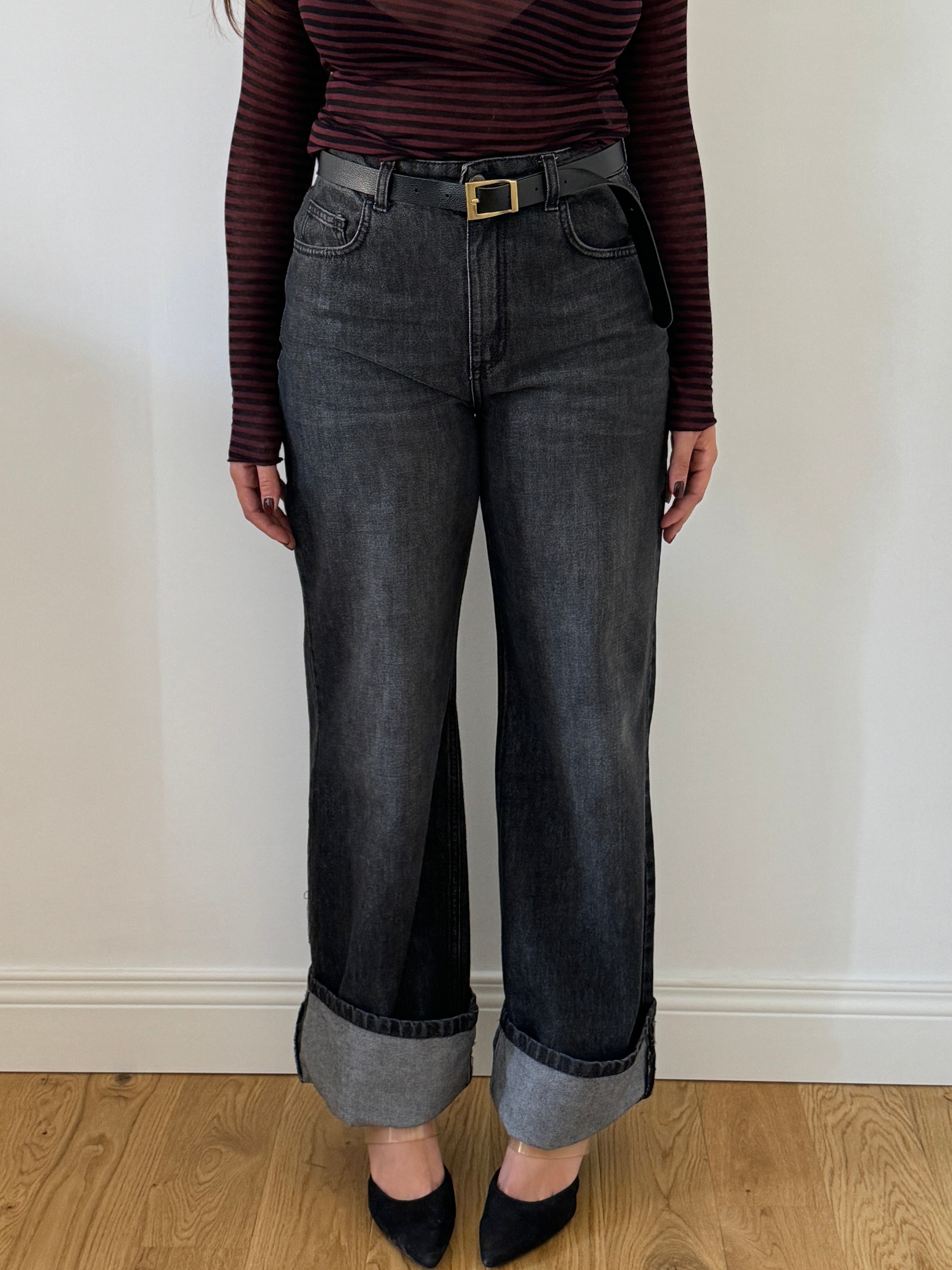 Denim wide leg con piega