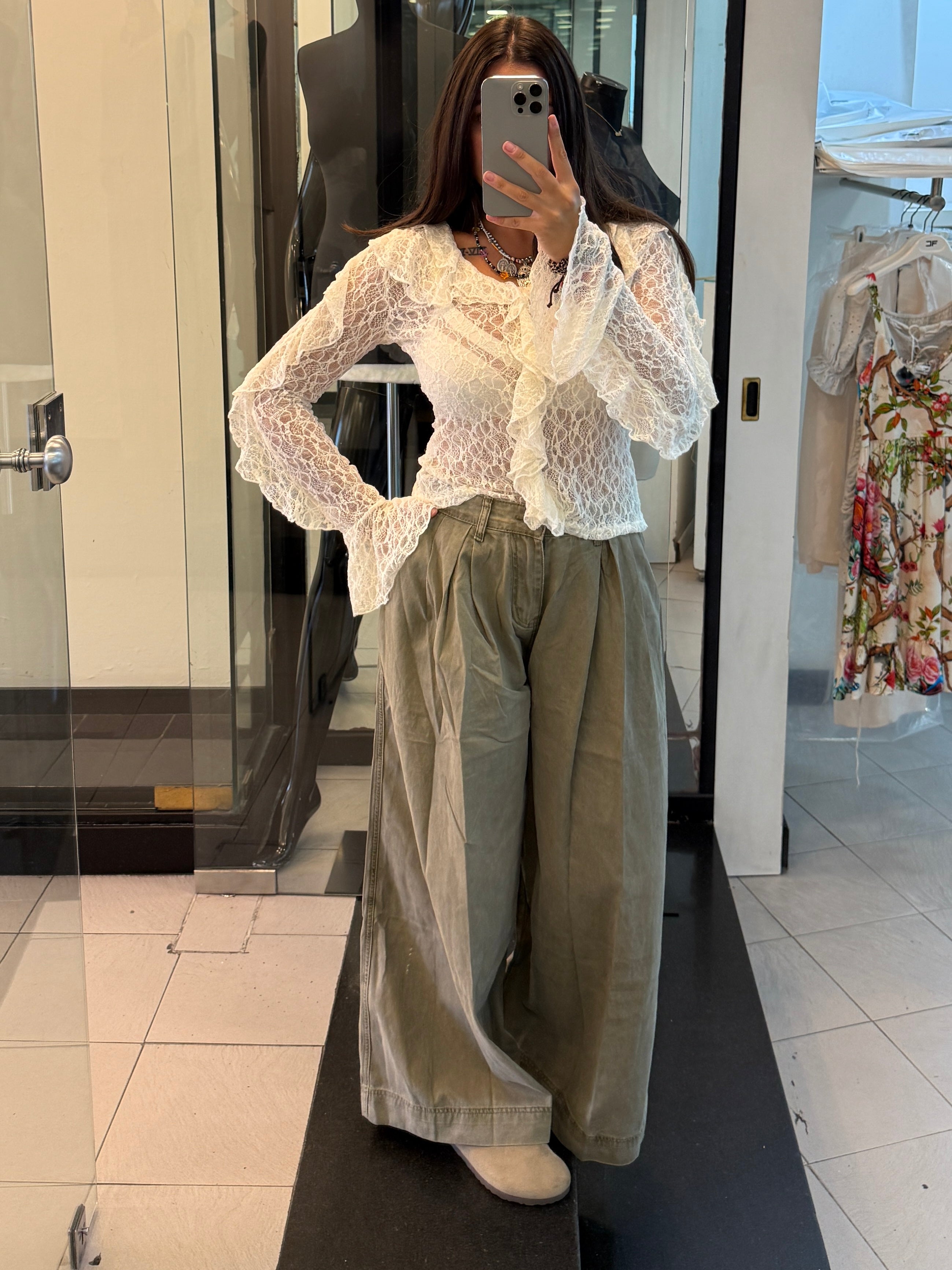 Denim wide leg vita media