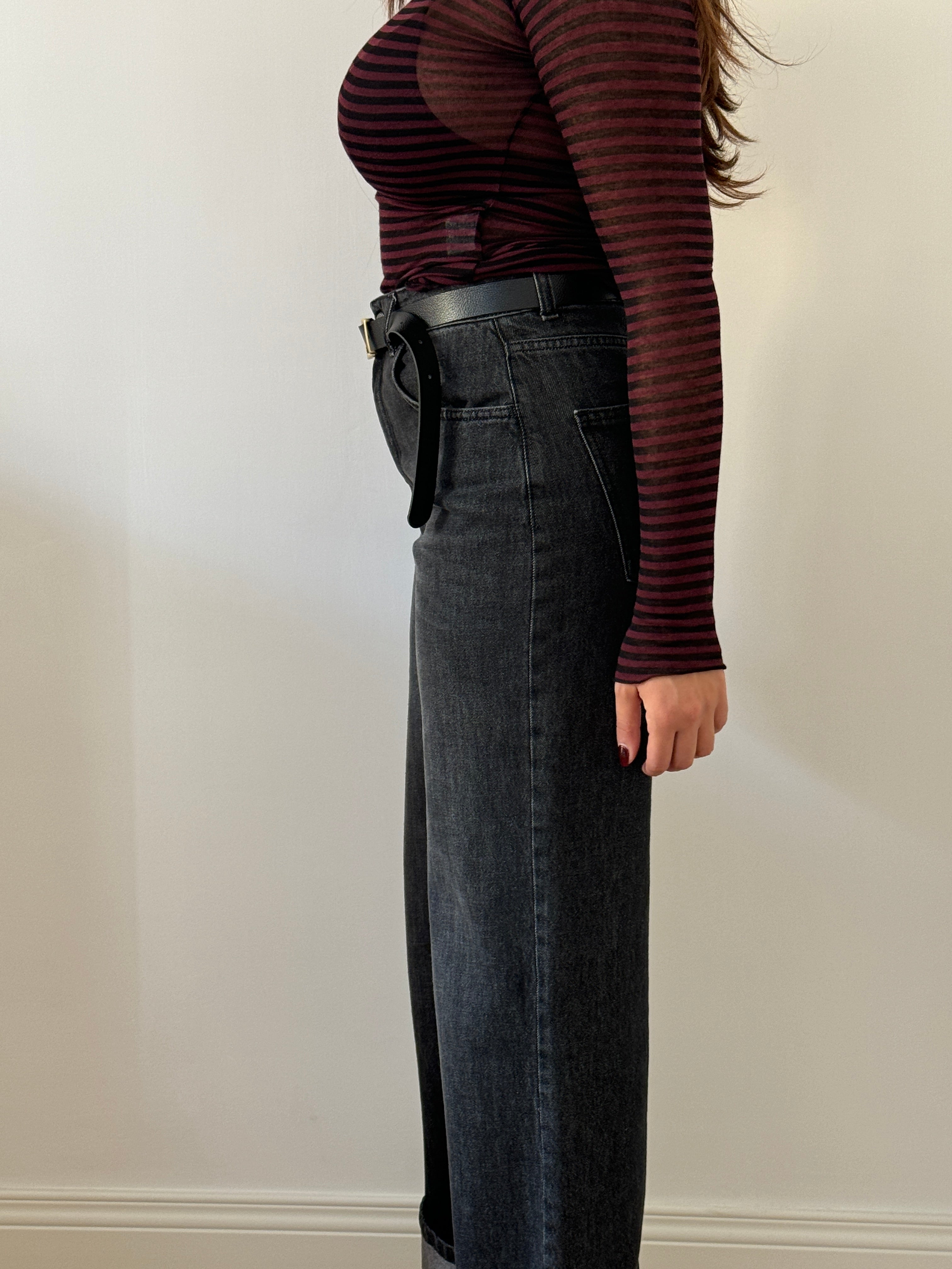 Denim wide leg con piega
