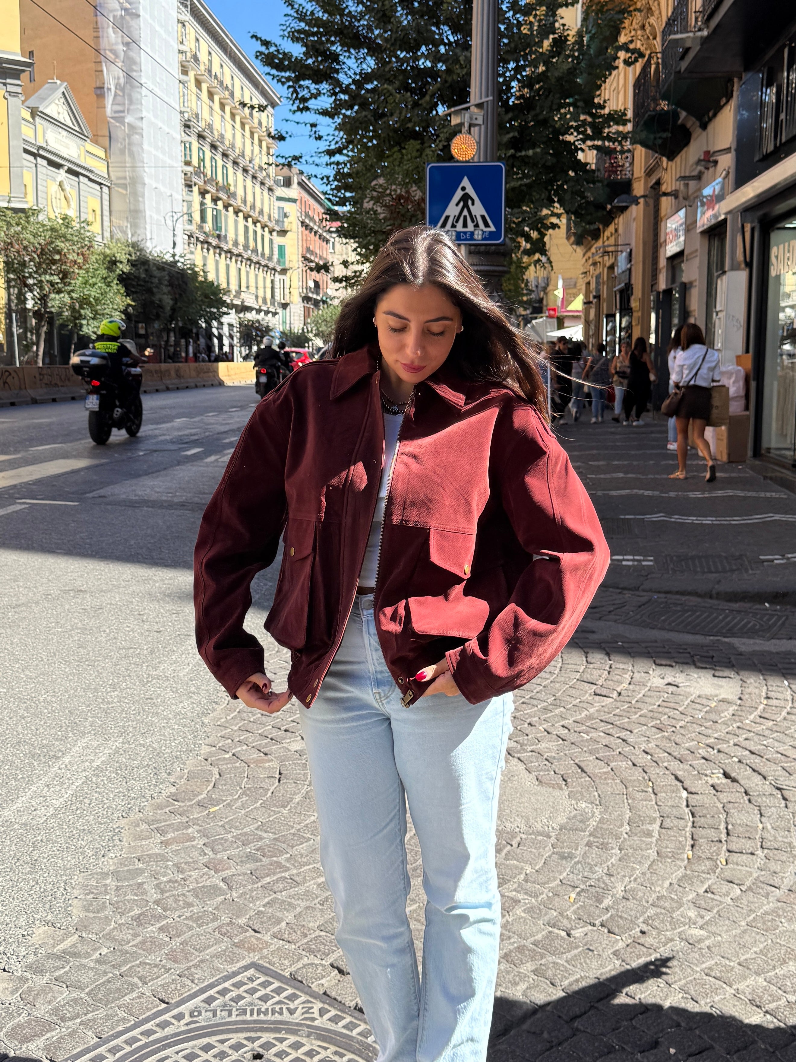 maxi bomber in camoscio bordeaux