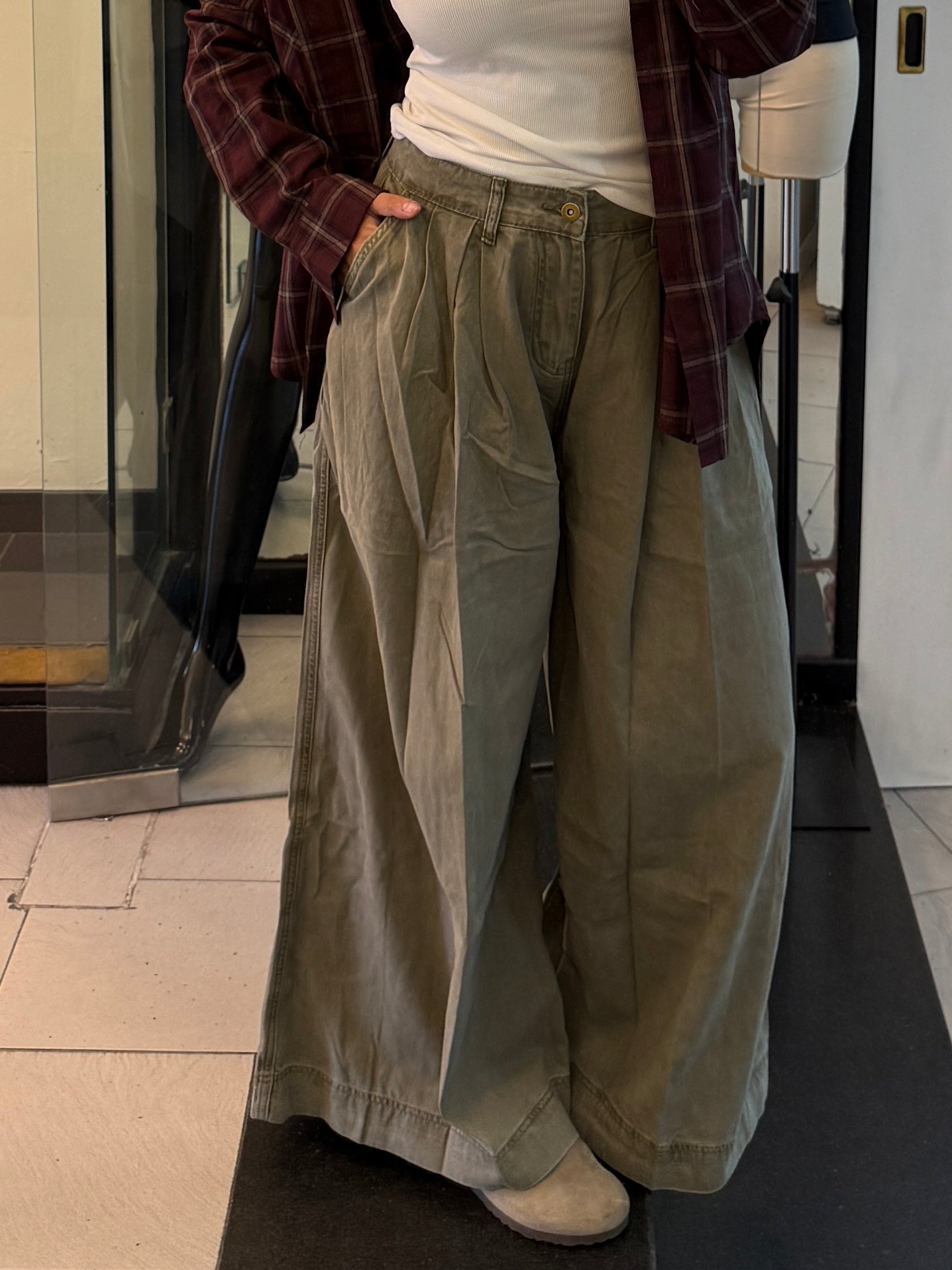 Denim wide leg vita media