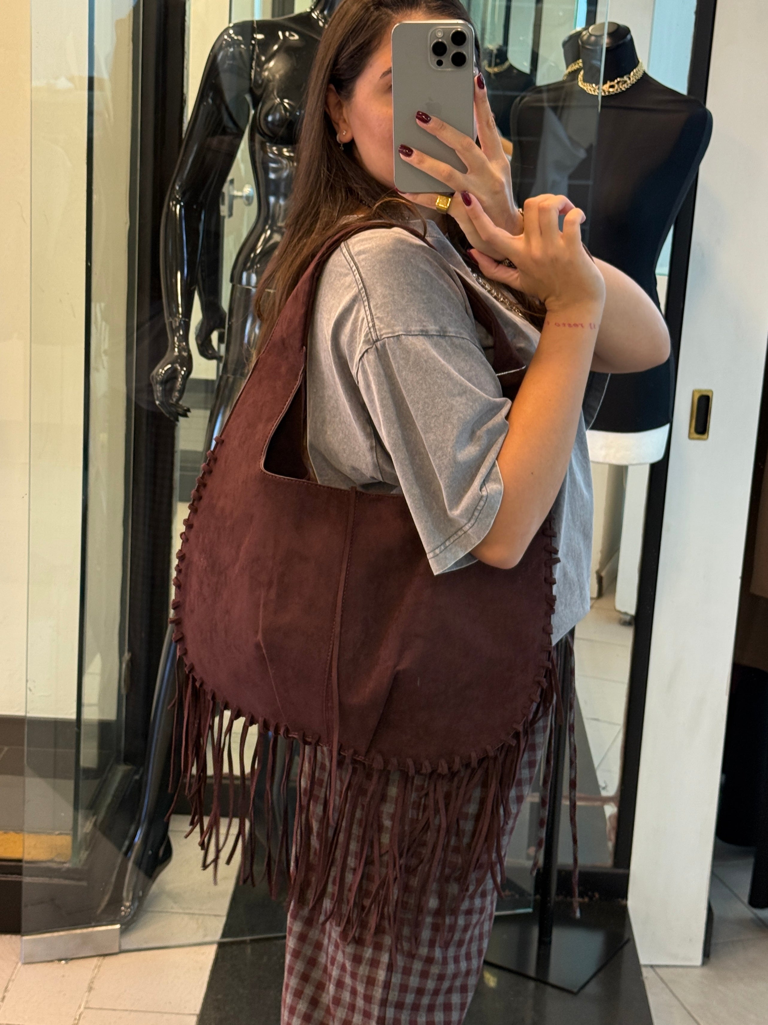 Borsa in camoscio e frange