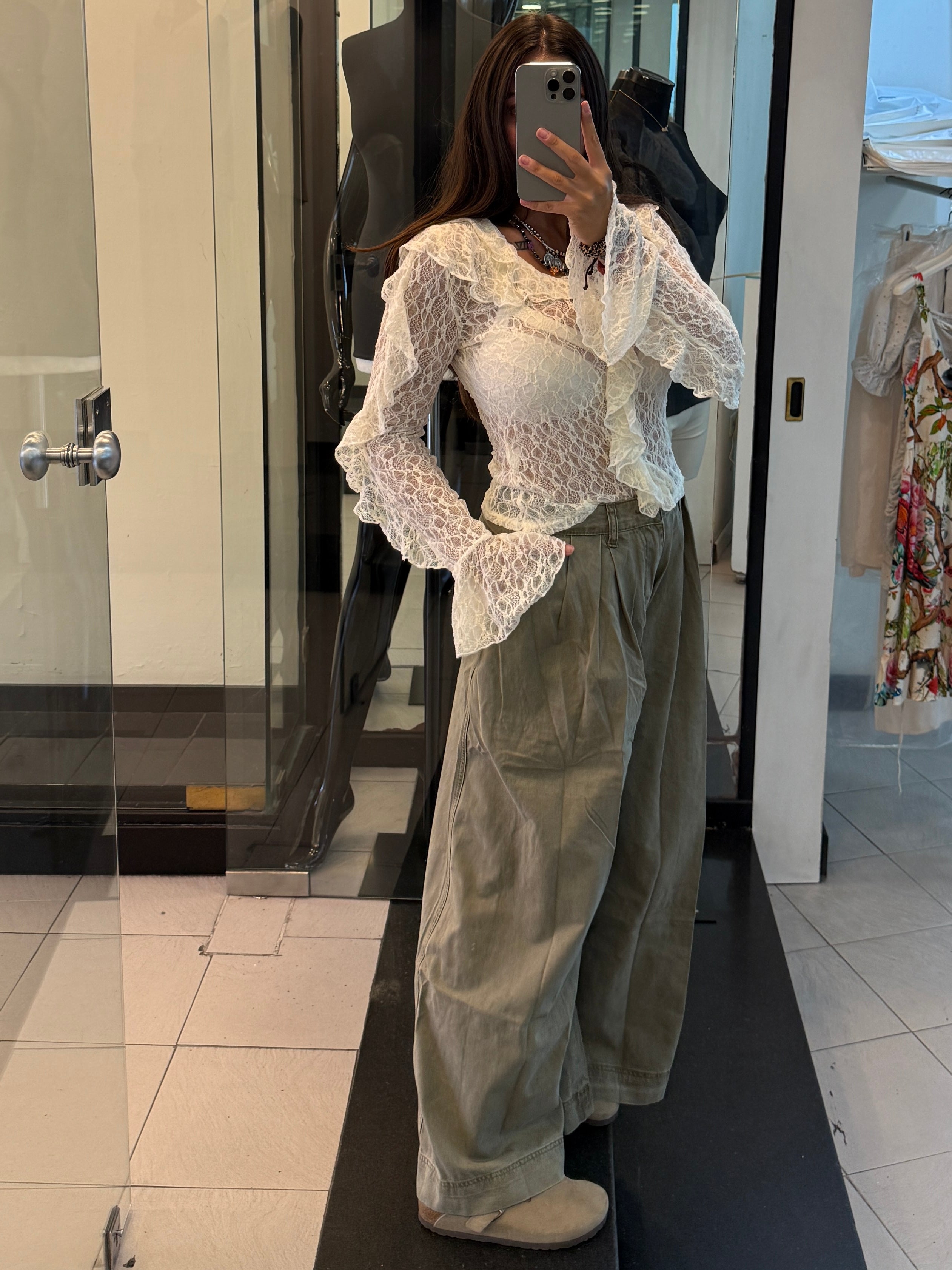 Denim wide leg vita media